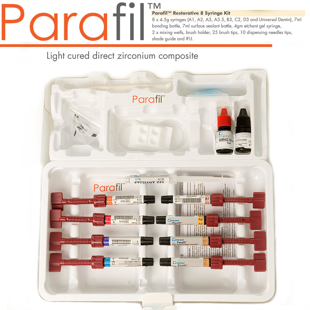 Parafil Light Cured Zirconium Composite 8 Syringe KIT A1,A2,A3,A3.5,B3,C2,D3,UD