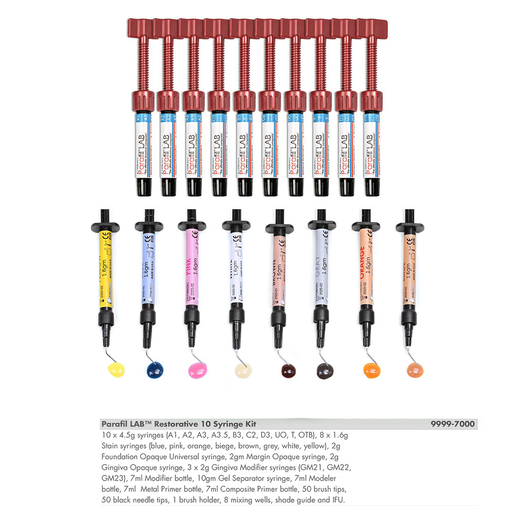 Parafil Lab Zirconium Universal Composite 10 Syringe Kit - with Stain Primer ETC