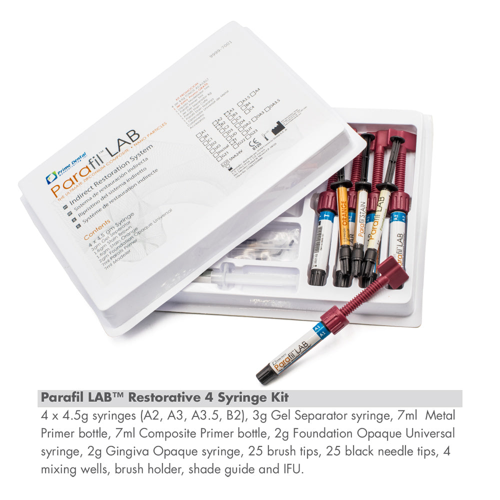 Parafil Lab 4 Syringe Kit 4 x 4.5 gr syringe (A2,A3,A3.5,B2) ZIRCONIUM COMPOSITE